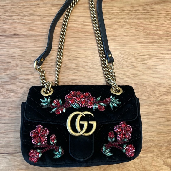 Gucci Handbags - Gucci Marmont Flap Velvet Floral Bag